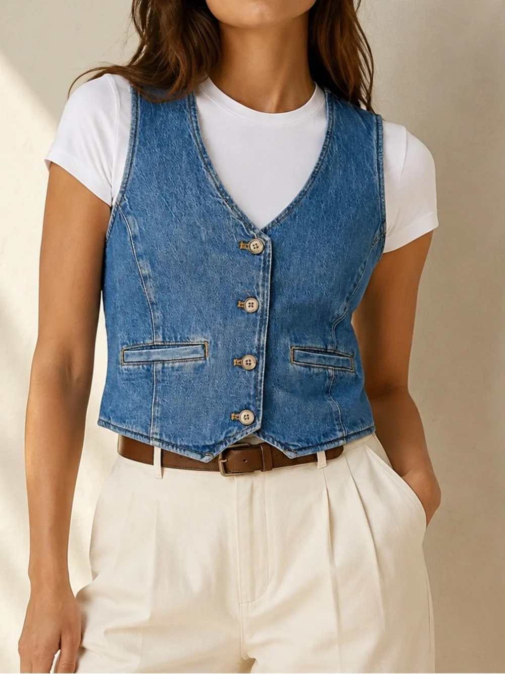 Levi's Denim Vest in Blue - Button-Front Sleeveless Jacket
